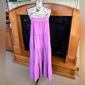 American Eagle Pink Tie-Shoulder Tiered Sundress